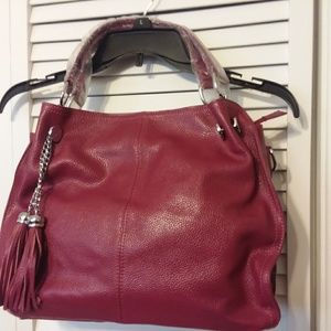 Genuine Cranberry Colored Leather Satchel
